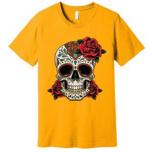 Floral Sugar Skull Day Of Dead Dia De Los Muertos Premium T-Shirt