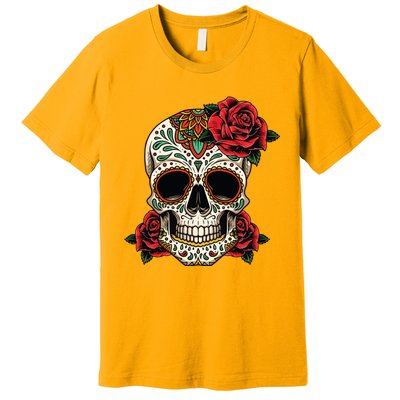 Floral Sugar Skull Day Of Dead Dia De Los Muertos Premium T-Shirt