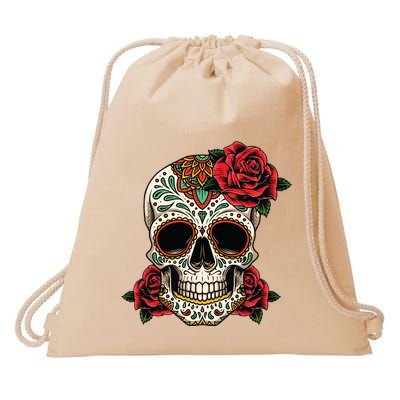 Floral Sugar Skull Day Of Dead Dia De Los Muertos Drawstring Bag