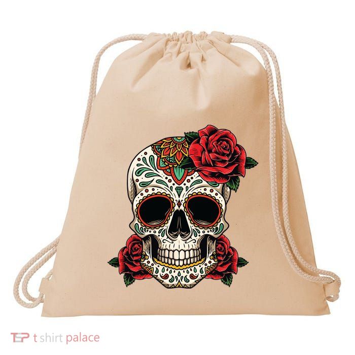 Floral Sugar Skull Day Of Dead Dia De Los Muertos Drawstring Bag