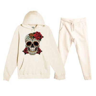 Floral Sugar Skull Day Of Dead Dia De Los Muertos Premium Hooded Sweatsuit Set