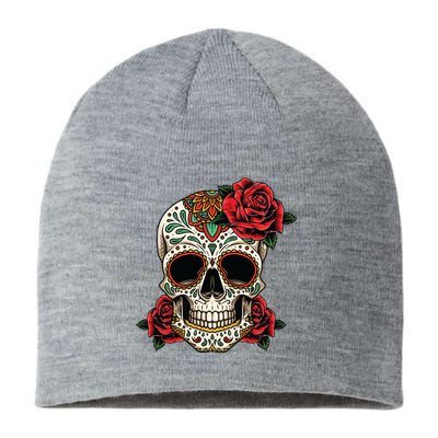 Floral Sugar Skull Day Of Dead Dia De Los Muertos Sustainable Beanie