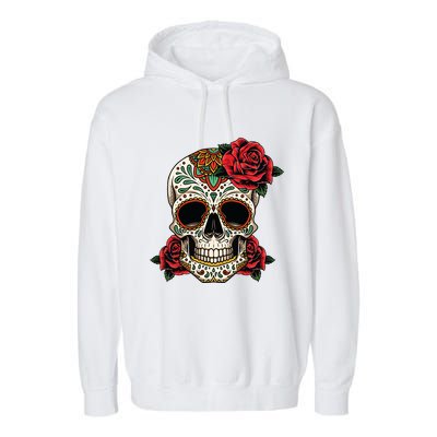 Floral Sugar Skull Day Of Dead Dia De Los Muertos Garment-Dyed Fleece Hoodie