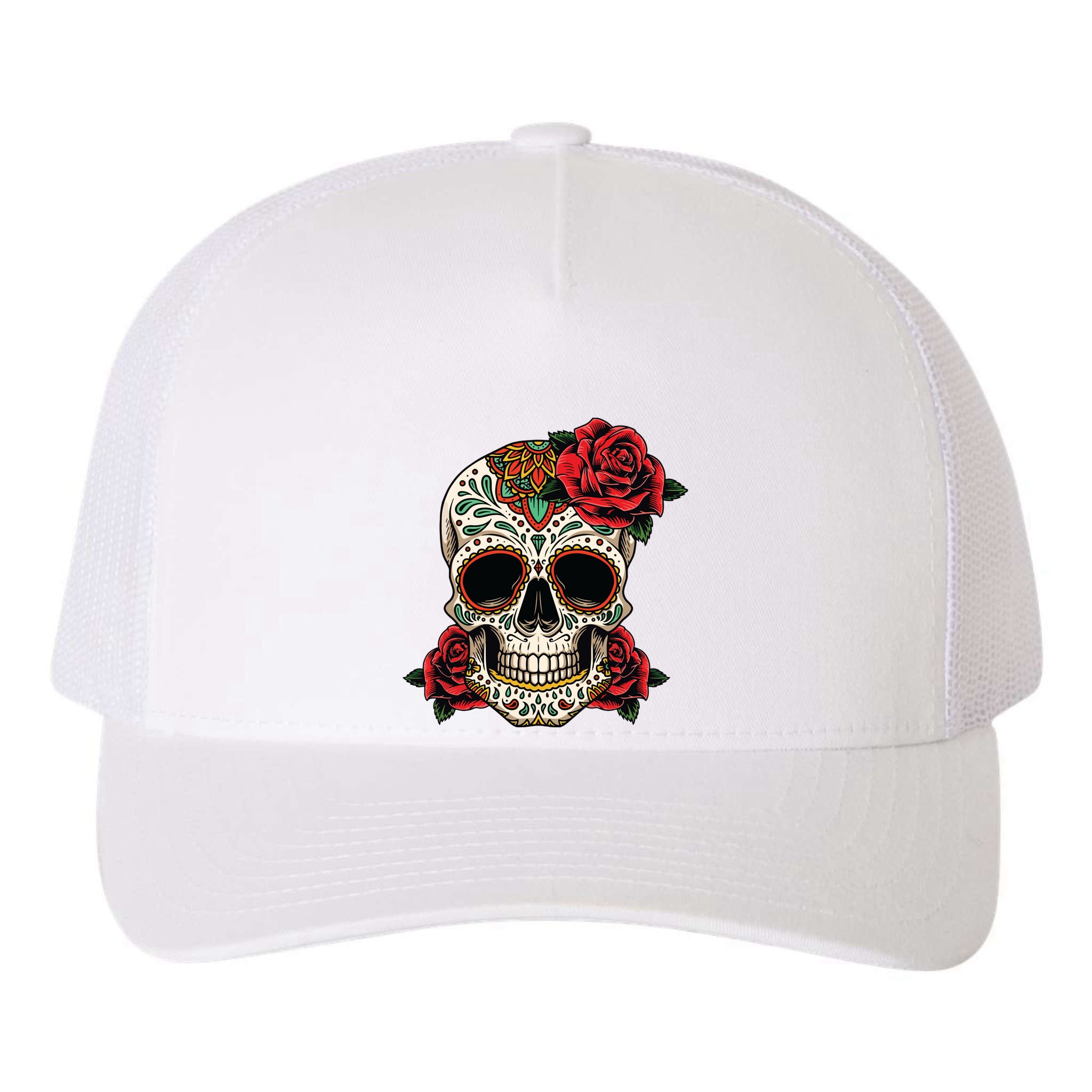 Floral Sugar Skull Day Of Dead Dia De Los Muertos Yupoong Adult 5-Panel Trucker Hat