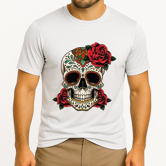 Floral Sugar Skull Day Of Dead Dia De Los Muertos Cooling Performance Crew T-Shirt