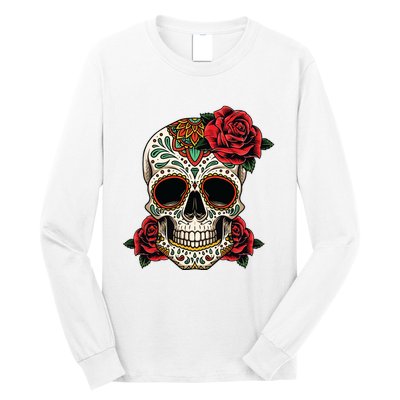 Floral Sugar Skull Day Of Dead Dia De Los Muertos Long Sleeve Shirt