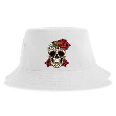 Floral Sugar Skull Day Of Dead Dia De Los Muertos Sustainable Bucket Hat