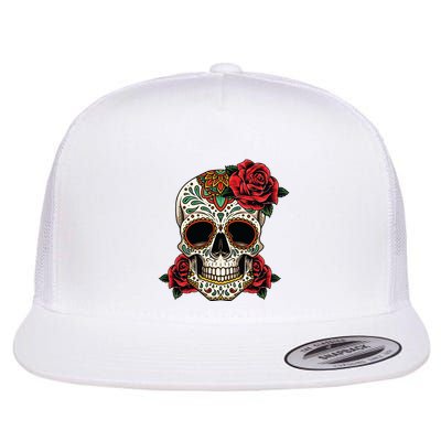 Floral Sugar Skull Day Of Dead Dia De Los Muertos Flatbill Hat