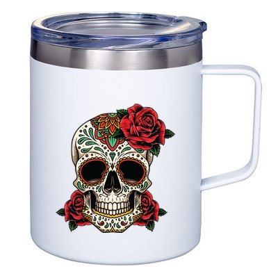 Floral Sugar Skull Day Of Dead Dia De Los Muertos 12oz Stainless Steel Coffee Mug