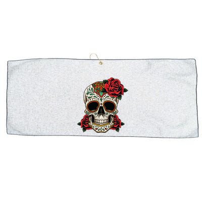 Floral Sugar Skull Day Of Dead Dia De Los Muertos Large Microfiber Waffle Golf Towel