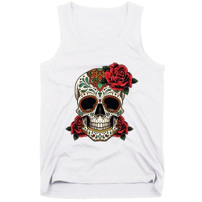 Floral Sugar Skull Day Of Dead Dia De Los Muertos Tank Top