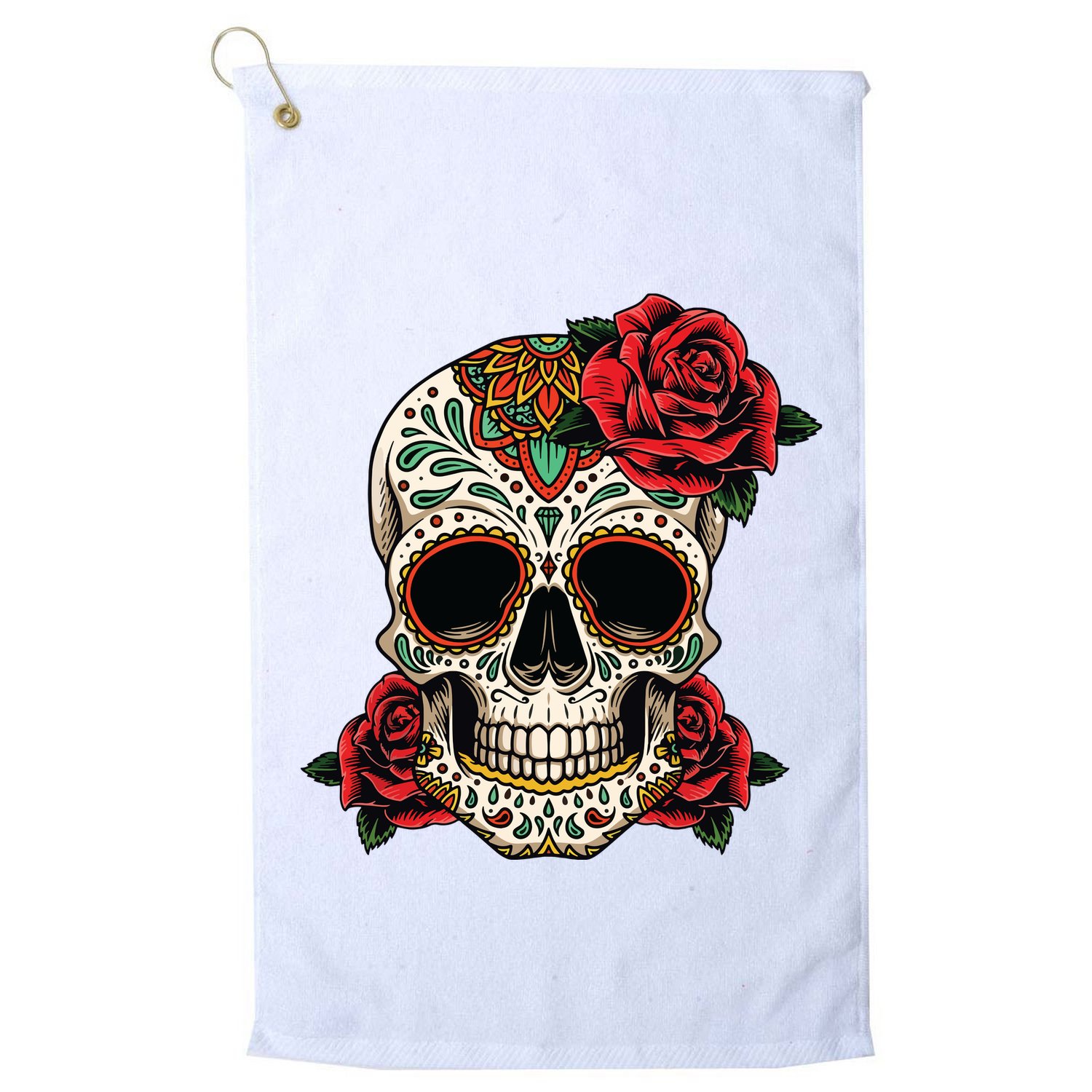 Floral Sugar Skull Day Of Dead Dia De Los Muertos Golf Towel