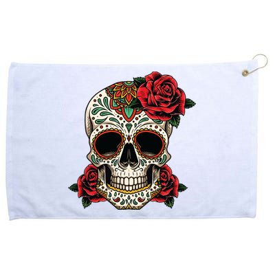 Floral Sugar Skull Day Of Dead Dia De Los Muertos Grommeted Golf Towel