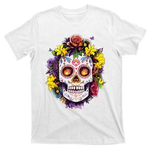 Floral Sugar Skull Day Of The Dead Dia De Muertos T-Shirt