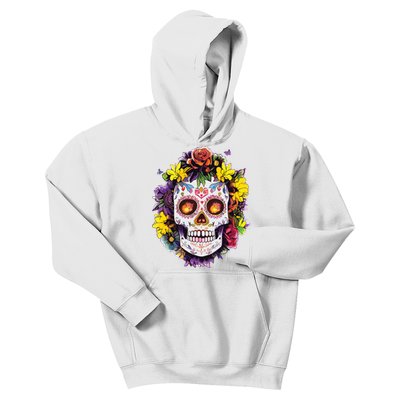 Floral Sugar Skull Day Of The Dead Dia De Muertos Kids Hoodie