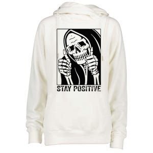 Funny Skull Stay Positive Skeleton Halloween Motivational Womens Funnel Neck Pullover Hood