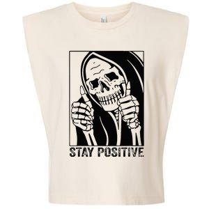 Funny Skull Stay Positive Skeleton Halloween Motivational Garment-Dyed Women's Muscle Tee