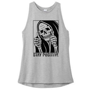 Funny Skull Stay Positive Skeleton Halloween Motivational Ladies PosiCharge Tri-Blend Wicking Tank