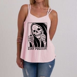 Funny Skull Stay Positive Skeleton Halloween Motivational Women's Strappy Tank