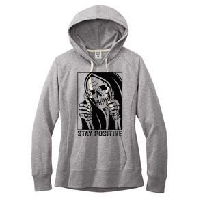 Funny Skull Stay Positive Skeleton Halloween Motivational Women's Fleece Hoodie