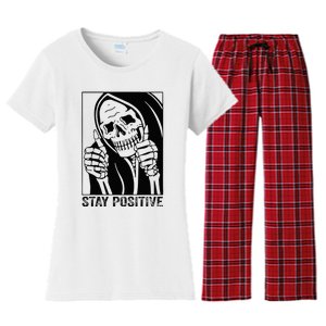 Funny Skull Stay Positive Skeleton Halloween Motivational Women's Flannel Pajama Set