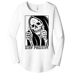 Funny Skull Stay Positive Skeleton Halloween Motivational Women's Perfect Tri Tunic Long Sleeve Shirt