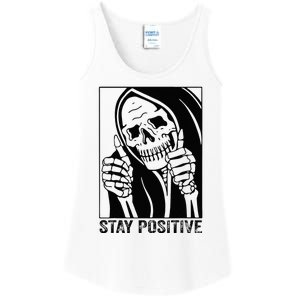 Funny Skull Stay Positive Skeleton Halloween Motivational Ladies Essential Tank