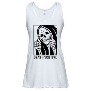 Funny Skull Stay Positive Skeleton Halloween Motivational Ladies Essential Flowy Tank