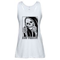 Funny Skull Stay Positive Skeleton Halloween Motivational Ladies Essential Flowy Tank