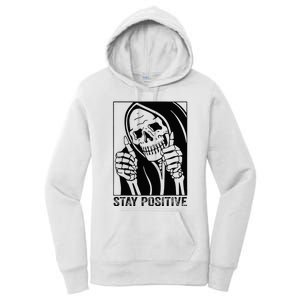 Funny Skull Stay Positive Skeleton Halloween Motivational Women's Pullover Hoodie