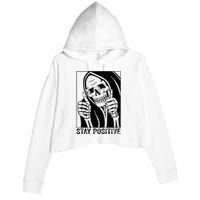 Funny Skull Stay Positive Skeleton Halloween Motivational Crop Fleece Hoodie