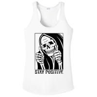 Funny Skull Stay Positive Skeleton Halloween Motivational Ladies PosiCharge Competitor Racerback Tank