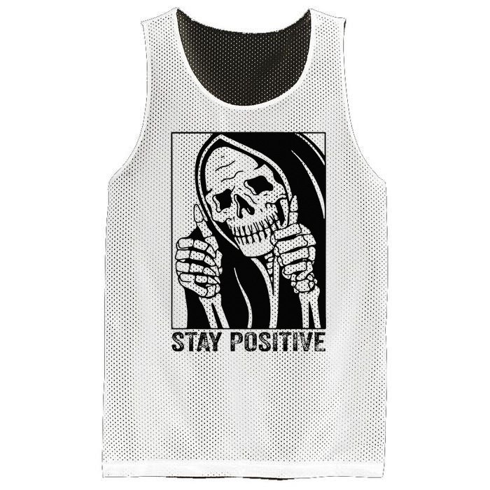 Funny Skull Stay Positive Skeleton Halloween Motivational Mesh Reversible Basketball Jersey Tank