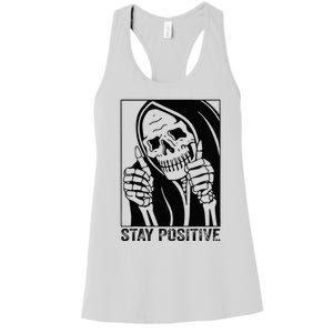 Funny Skull Stay Positive Skeleton Halloween Motivational Women's Racerback Tank