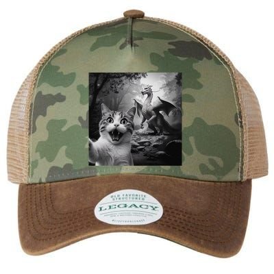 Funny Surprised Scared Cat Selfie With Dragon Legacy Tie Dye Trucker Hat