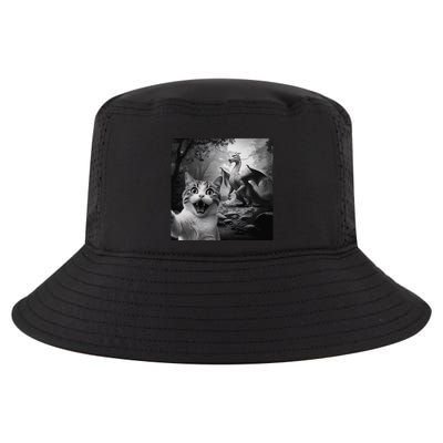 Funny Surprised Scared Cat Selfie With Dragon Cool Comfort Performance Bucket Hat