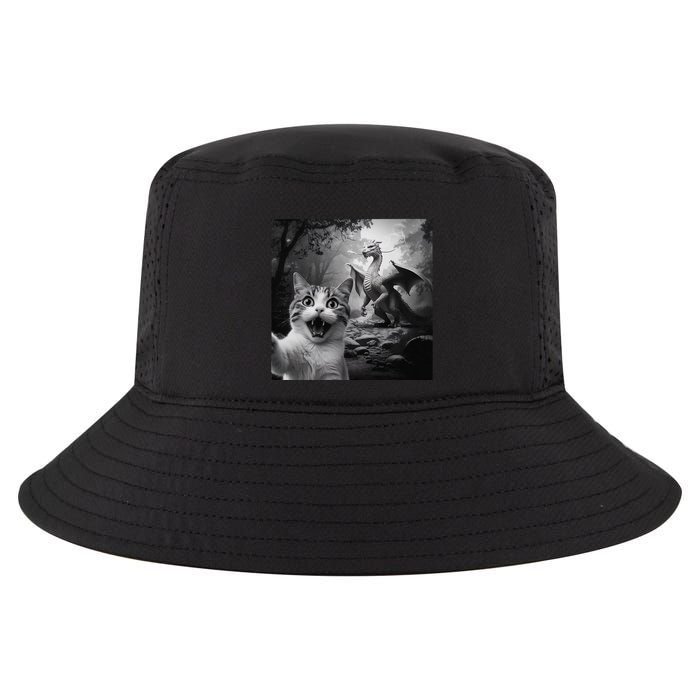 Funny Surprised Scared Cat Selfie With Dragon Cool Comfort Performance Bucket Hat