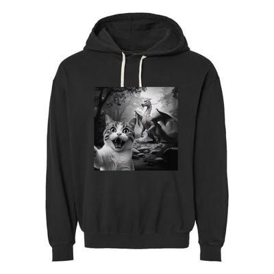 Funny Surprised Scared Cat Selfie With Dragon Garment-Dyed Fleece Hoodie