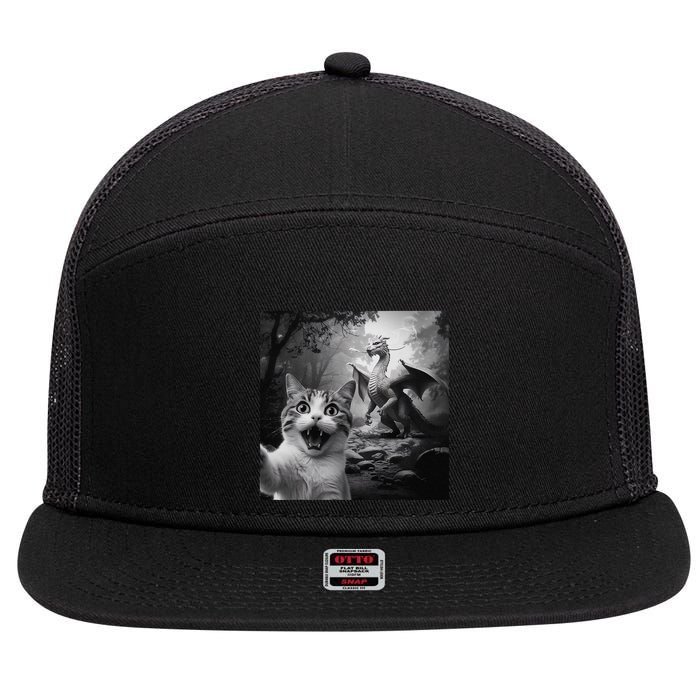 Funny Surprised Scared Cat Selfie With Dragon 7 Panel Mesh Trucker Snapback Hat