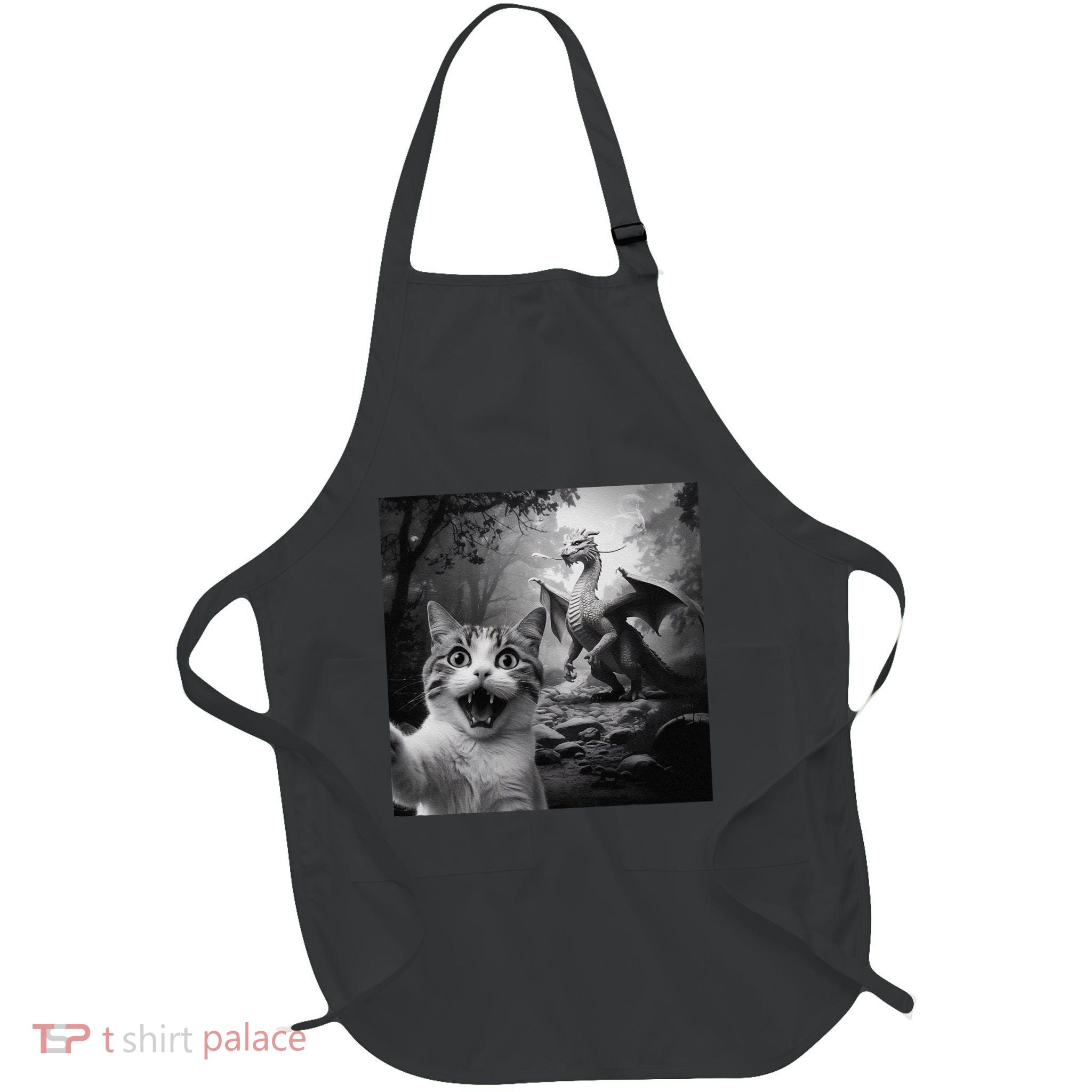 Funny Surprised Scared Cat Selfie With Dragon Apron