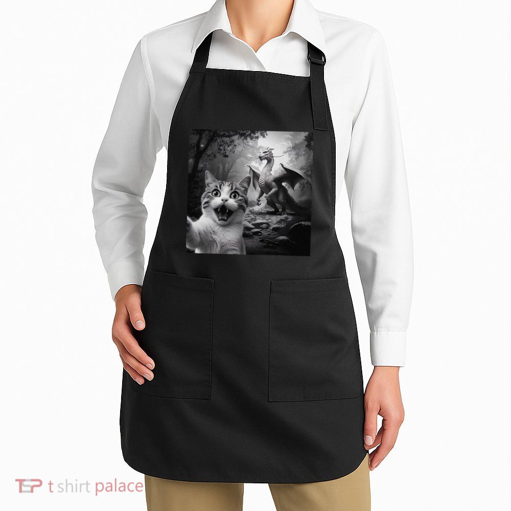 Funny Surprised Scared Cat Selfie With Dragon Apron