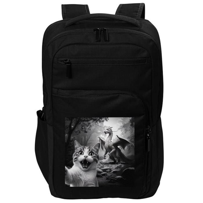 Funny Surprised Scared Cat Selfie With Dragon Impact Tech Backpack