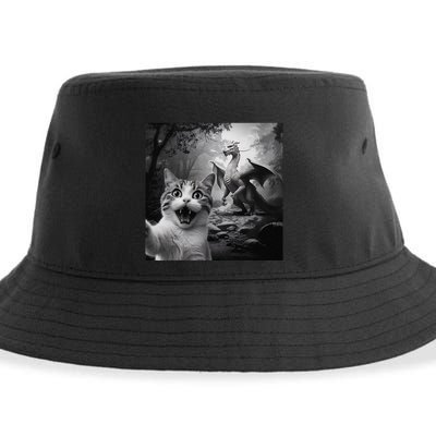 Funny Surprised Scared Cat Selfie With Dragon Sustainable Bucket Hat