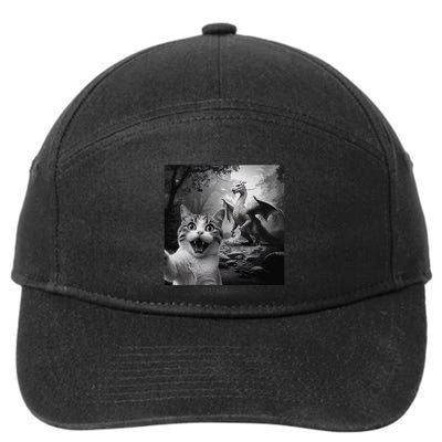 Funny Surprised Scared Cat Selfie With Dragon 7-Panel Snapback Hat