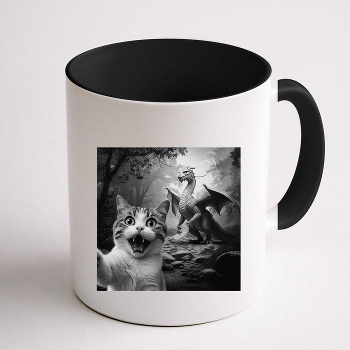 Funny Surprised Scared Cat Selfie With Dragon Mug