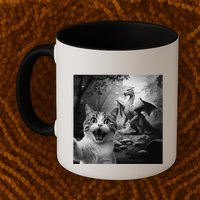 Funny Surprised Scared Cat Selfie With Dragon Mug