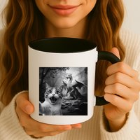Funny Surprised Scared Cat Selfie With Dragon Mug
