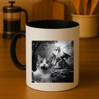 Funny Surprised Scared Cat Selfie With Dragon Mug