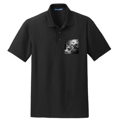 Funny Surprised Scared Cat Selfie With Dragon Dry Zone Grid Polo