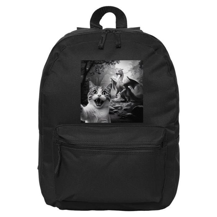 Funny Surprised Scared Cat Selfie With Dragon 16 in Basic Backpack
